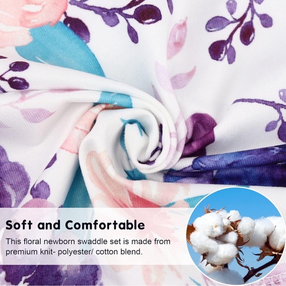 Newborn Baby Swaddle Blanket Beanie hat and headband set - Picture 6 of 10